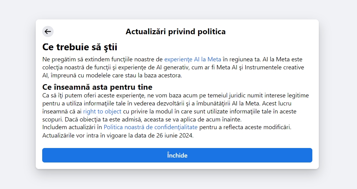 Facebook introduce noi funcţii AI pentru utilizatorii săi. Află cum foloseşte informaţiile tale.